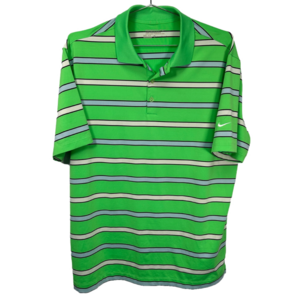 Nike Short Sleeve Shirt‎ Golf Bright Green Striped Collared Shirt Large